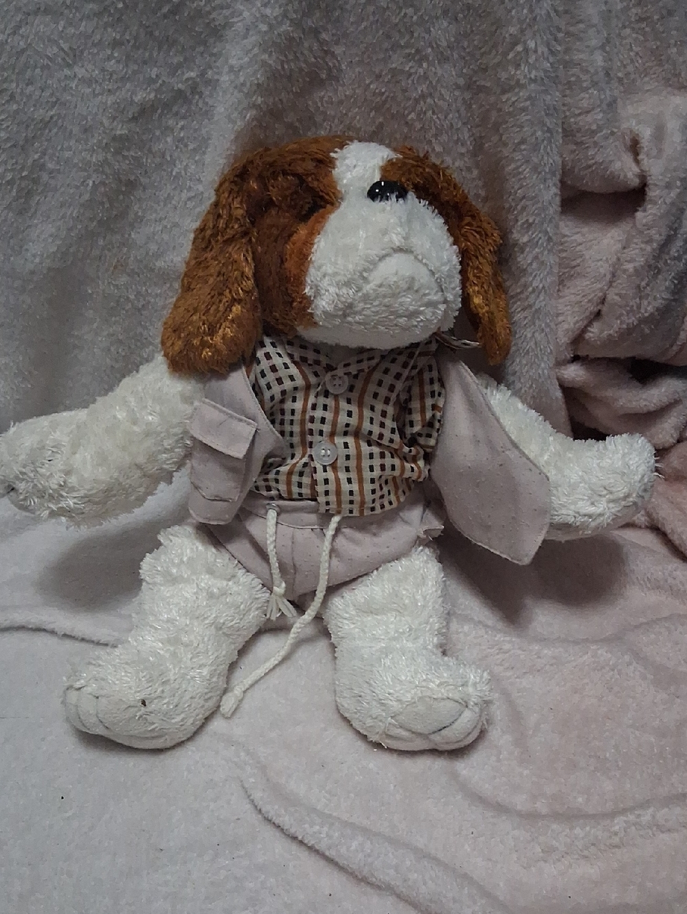Plush Dog Toy - White & Brown Soft Cuddly Pet Companion